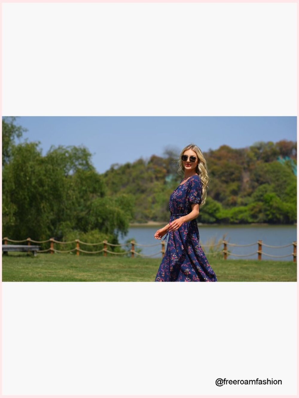 Women's Floral Maxi Dress with Pockets Boho Puff Sleeve Casual Summer - Picture 6 of 7